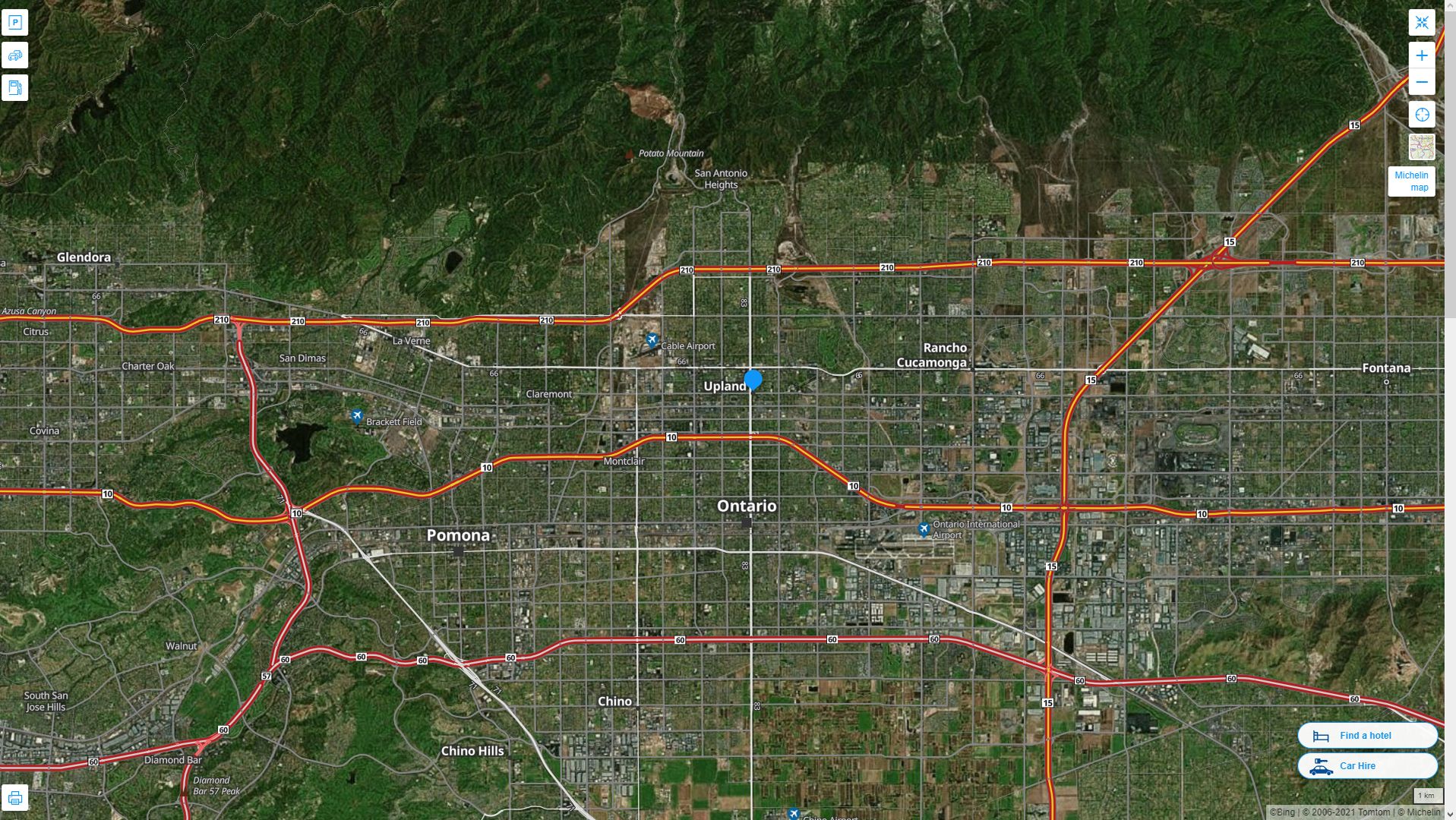 Upland California Highway and Road Map with Satellite View